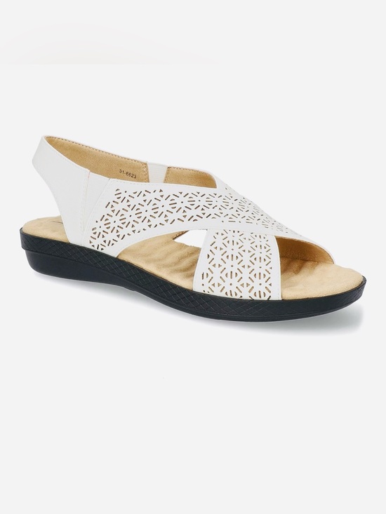 Easy Street Shoes - Easy Street Comfort Wave White Laser-Cut Slingback Sandals | Sz. 6 (NWB)